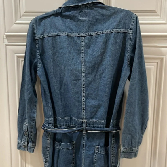 Gap blue denim work Jumpsuit Overalls wide leg tie belt size 4T tall - Picture 15 of 16
